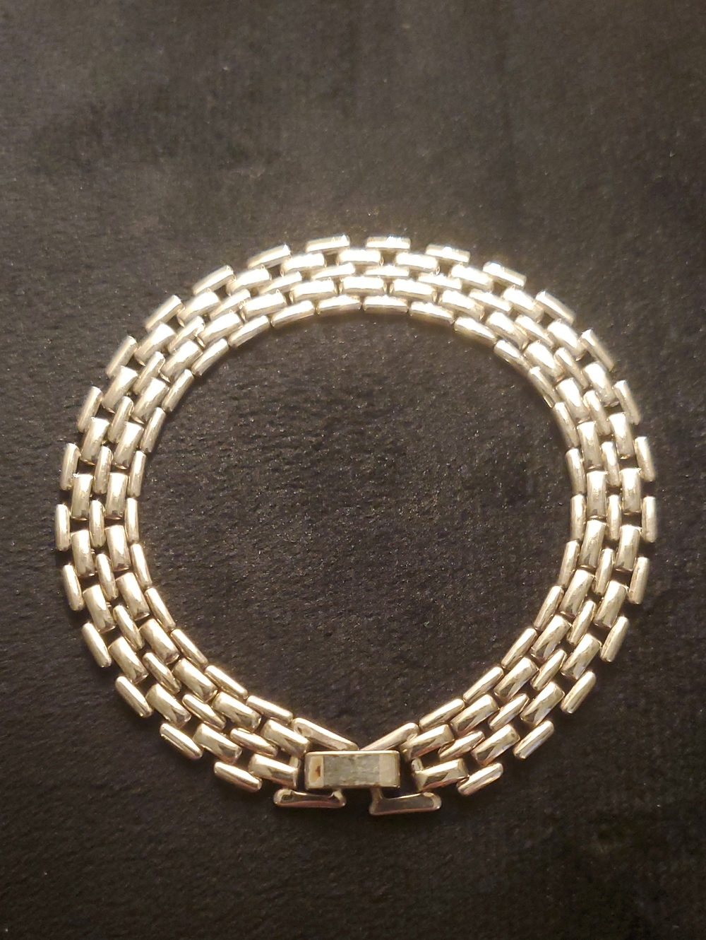 Vintage Silver Tone 5 Row Panther Style Brick Chain Multi Link Bracelet 7.5 In